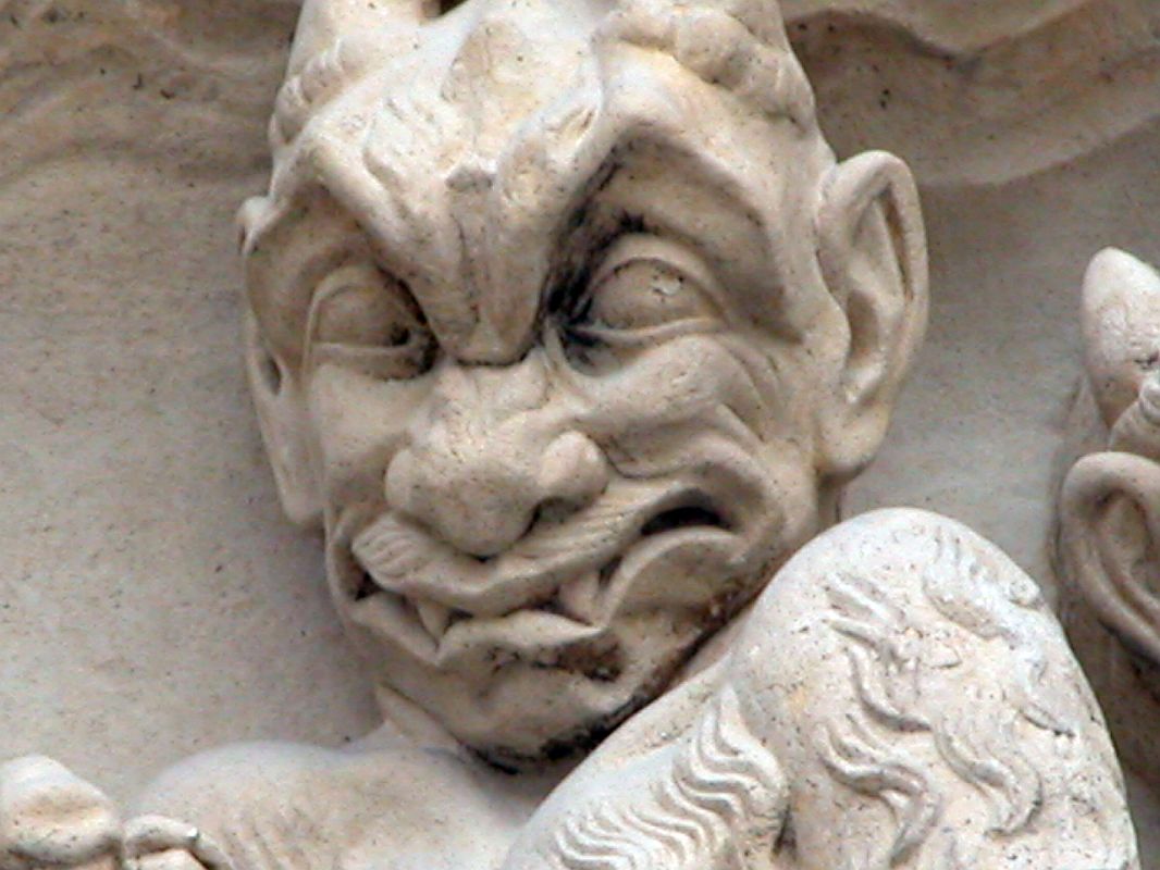 Paris 13 Notre Dame Central Portal Devil Close Up Waiting To Lead Condemned Souls to Hell 